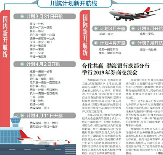 3月31日起,川航计划新开近30条国内外航线