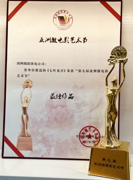  微电影《七叶花开》获亚微节最高奖项“金海棠”最佳作品。 国网绵阳供电公司供图